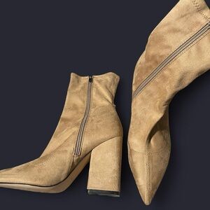 Nine West Beige Suede Heeled Boots